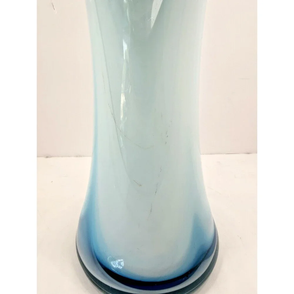 VTG Rare 17.5” Murano Style Sommerso Art Glass Vase Blue Abstract Sculpture MCM